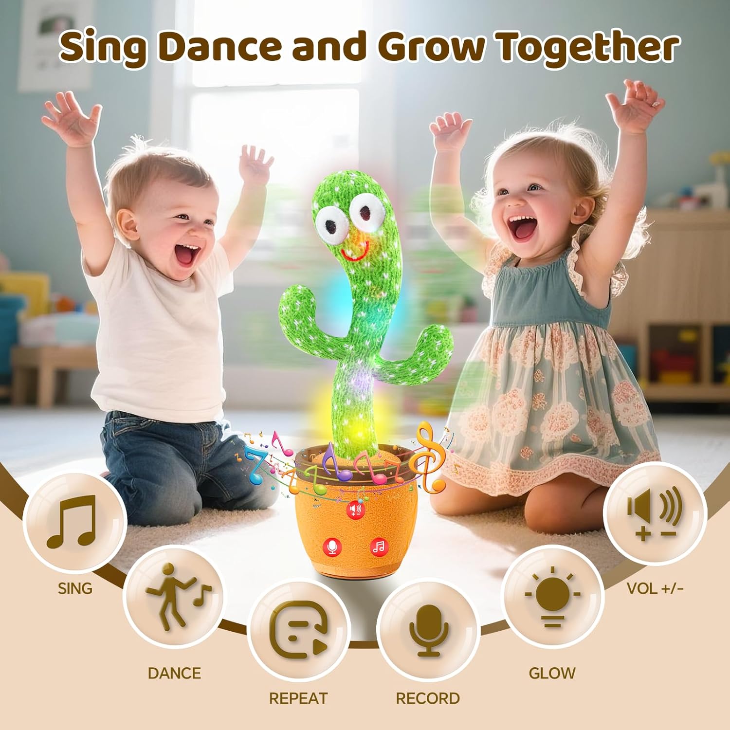SANJOIN Dancing Talking Cactus Toy for Baby Toddler, Boys Girls Gifts Singing Mimicking Recording Repeating What You Say Baby Toys with 120 English Songs (Adjustable Volume) - Image 5