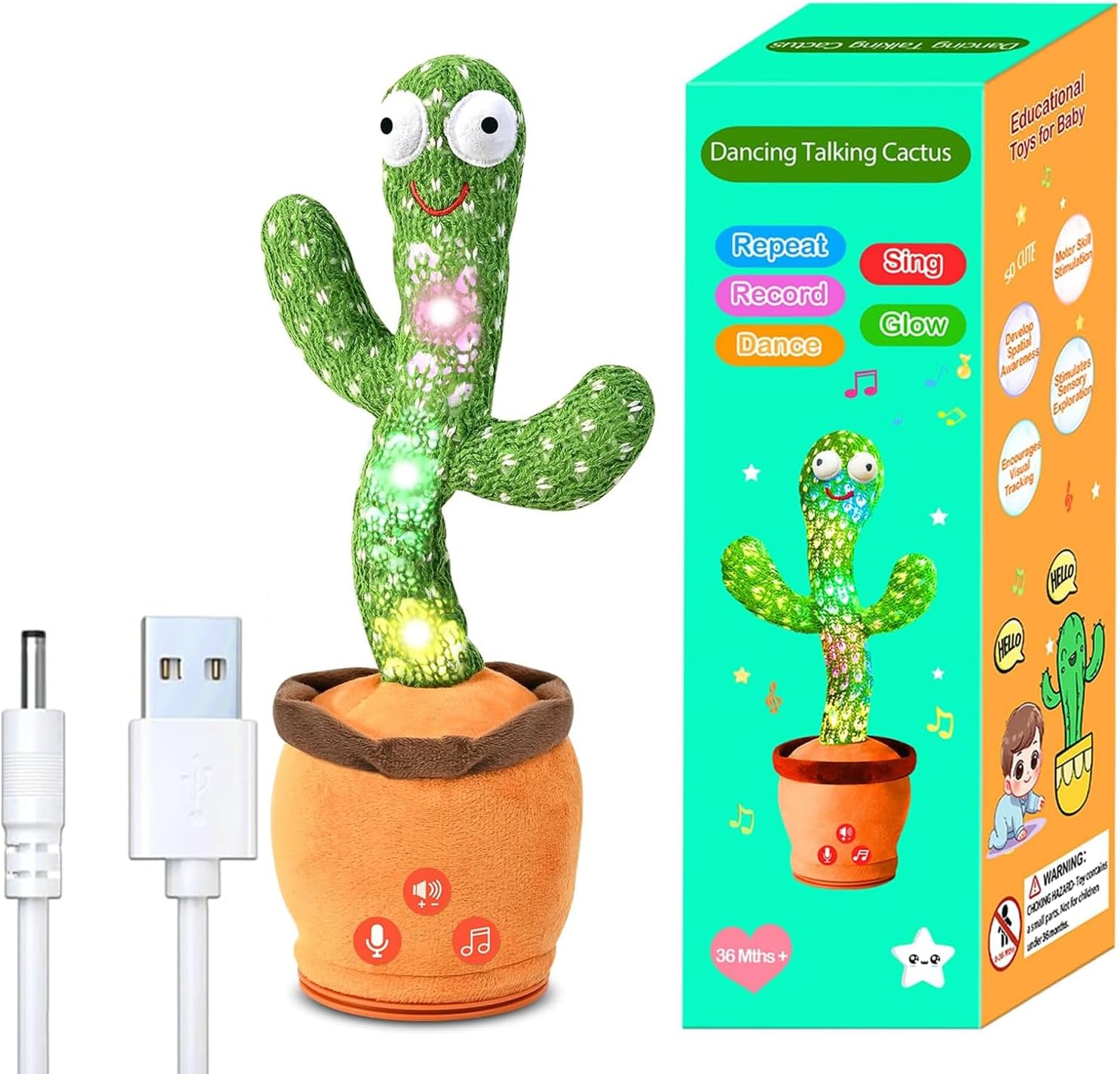 SANJOIN Dancing Talking Cactus Toy for Baby Toddler, Boys Girls Gifts Singing Mimicking Recording Repeating What You Say Baby Toys with 120 English Songs (Adjustable Volume) - Image 9