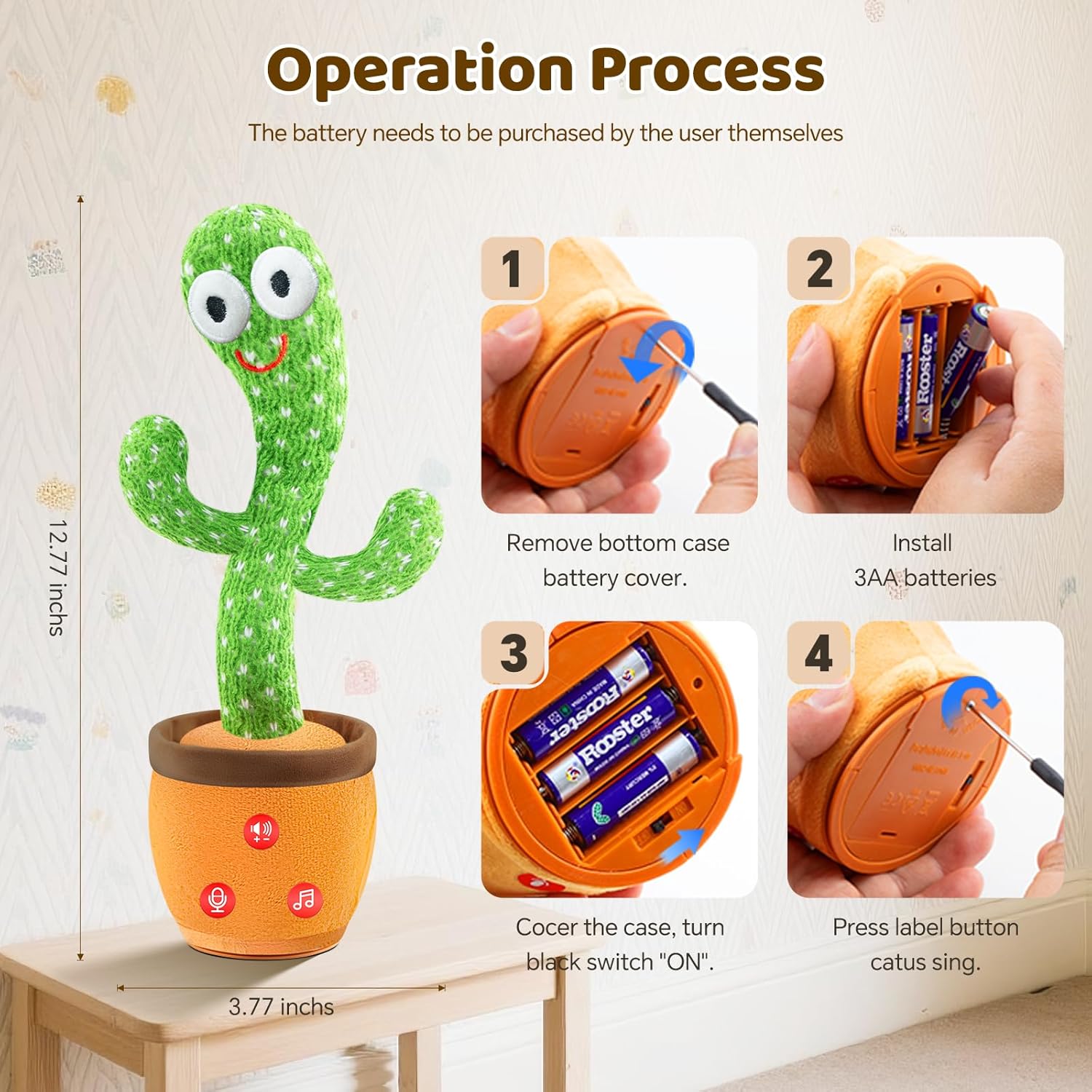 SANJOIN Dancing Talking Cactus Toy for Baby Toddler, Boys Girls Gifts Singing Mimicking Recording Repeating What You Say Baby Toys with 120 English Songs (Adjustable Volume) - Image 7