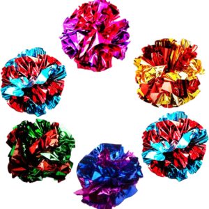 SunGrow Cat Crinkle Balls, Shiny, Mylar Crinkler, Stress-Relief Toy for Kittens, Interactive & Engaging, Keeps Grown-up Cats Active, Encourages Multi-cat Play, Provides Endless Entertainment, 6 Pcs