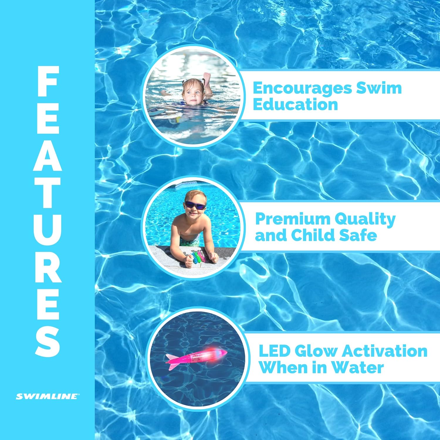 Swimline Original 3-Pack Diving Toys LED Light-Up Glowing Fun Torpedo Turbos Catch The Fish Retrieval Game for Swimming Pool & Bath Tub for Kids Multi Color Flashing Underwater Dive Practice Learn - Image 4