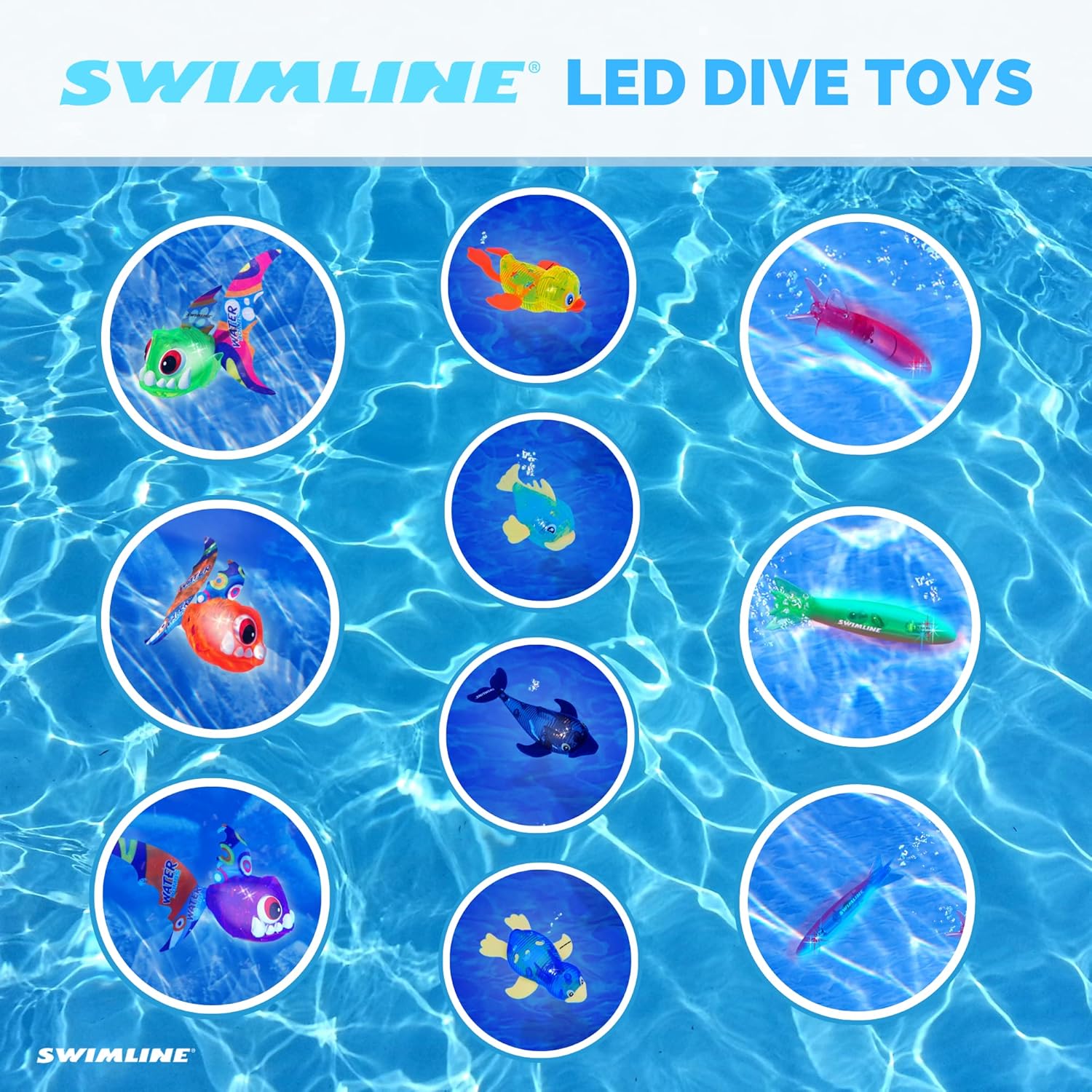 Swimline Original 3-Pack Diving Toys LED Light-Up Glowing Fun Torpedo Turbos Catch The Fish Retrieval Game for Swimming Pool & Bath Tub for Kids Multi Color Flashing Underwater Dive Practice Learn - Image 8