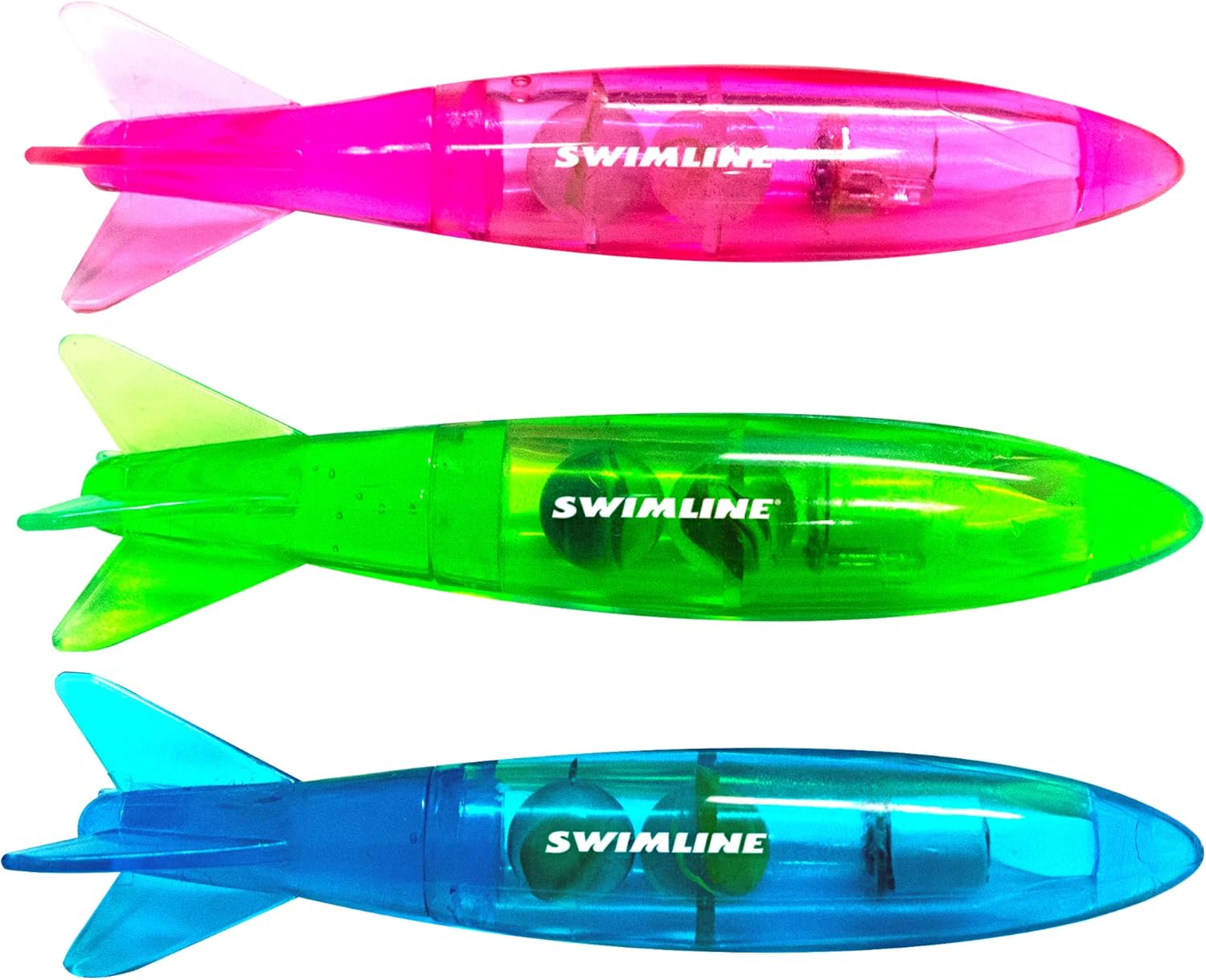 Swimline Original 3-Pack Diving Toys LED Light-Up Glowing Fun Torpedo Turbos Catch The Fish Retrieval Game for Swimming Pool & Bath Tub for Kids Multi Color Flashing Underwater Dive Practice Learn