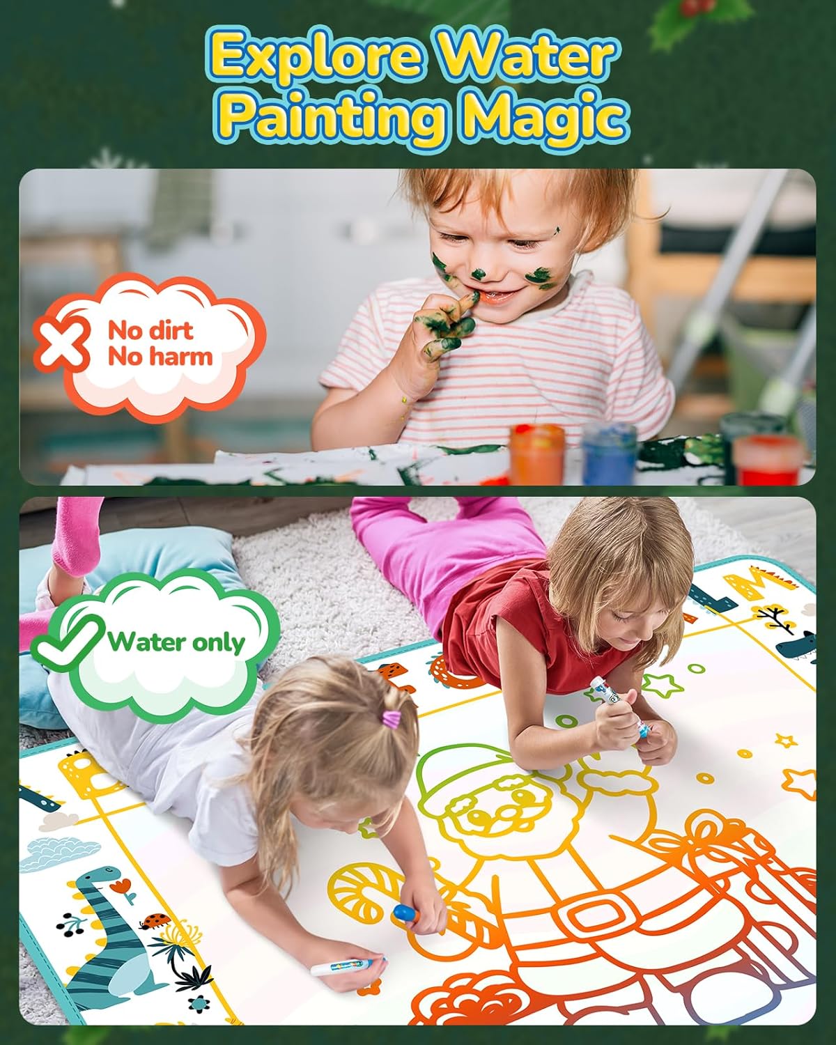 TECJOE Water Doodle Mat, 39 × 31 Inches Large Kids Painting Writing Water Drawing Mat, Mess Free Reusable Toddler Gift for Age 3 4 5 6 7 Years Old Girls Boys, Educational Toys Bring Magic Pens - Image 3