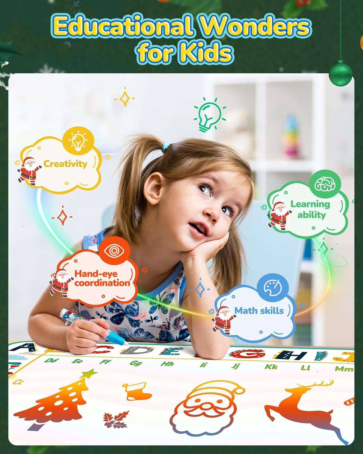 TECJOE Water Doodle Mat, 39 × 31 Inches Large Kids Painting Writing Water Drawing Mat, Mess Free Reusable Toddler Gift for Age 3 4 5 6 7 Years Old Girls Boys, Educational Toys Bring Magic Pens - Image 6