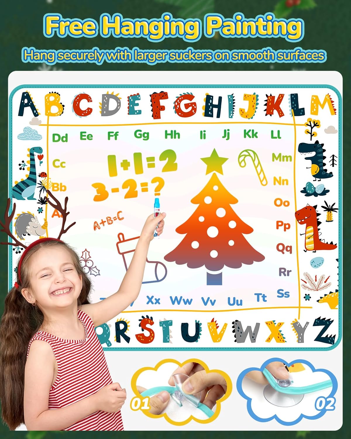 TECJOE Water Doodle Mat, 39 × 31 Inches Large Kids Painting Writing Water Drawing Mat, Mess Free Reusable Toddler Gift for Age 3 4 5 6 7 Years Old Girls Boys, Educational Toys Bring Magic Pens - Image 4