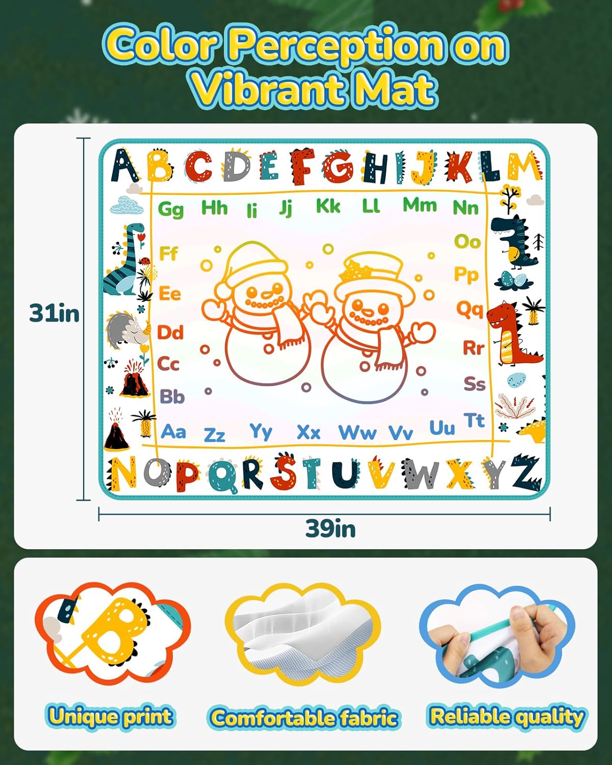 TECJOE Water Doodle Mat, 39 × 31 Inches Large Kids Painting Writing Water Drawing Mat, Mess Free Reusable Toddler Gift for Age 3 4 5 6 7 Years Old Girls Boys, Educational Toys Bring Magic Pens - Image 2