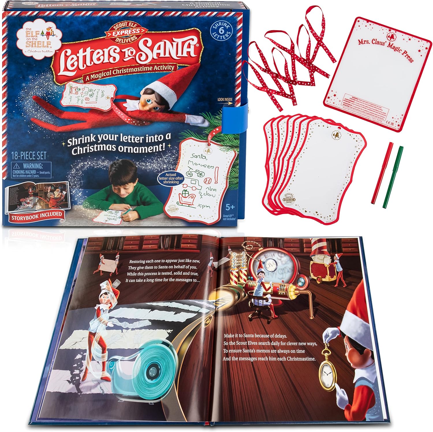 The Elf on The Shelf: Letters to Santa - Send Shrinking Christmas Lists to Santa through your Elf- 18 Piece Gift Set Includes Magic X-mas Paper, Mrs Claus' Press, Ribbon Sashes, Markers, and Parchment