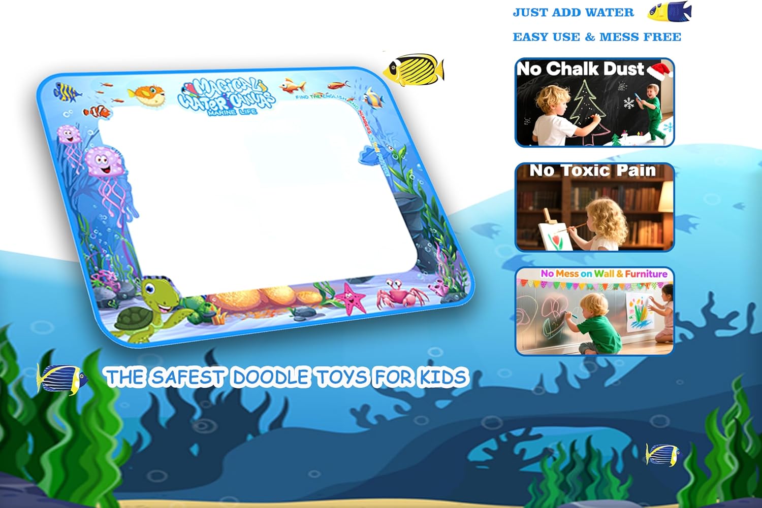 Water Doodle Mat Kids Painting Writing Color Doodle Drawing Mat Toy Bring Magic Pens Educational Toys for Age 3 4 5 6 7+ Year Old Birthday Gifts for Kids Toddler Boys Girls(Blue) - Image 5