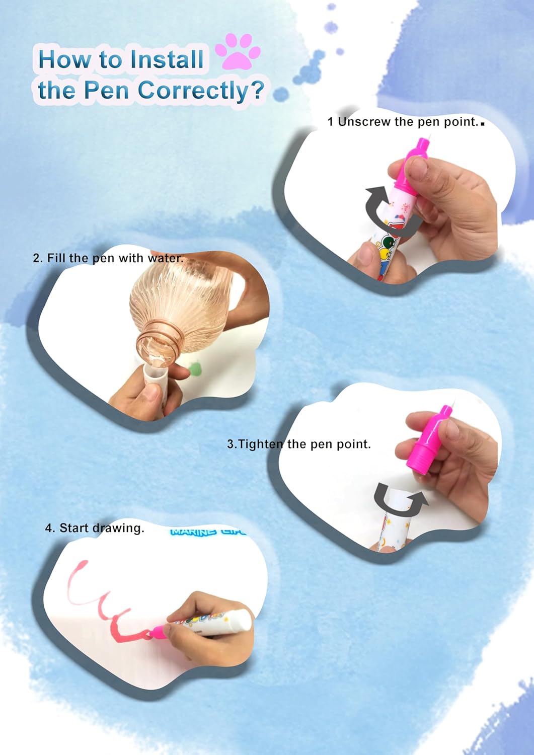 Water Doodle Mat Kids Painting Writing Color Doodle Drawing Mat Toy Bring Magic Pens Educational Toys for Age 3 4 5 6 7+ Year Old Birthday Gifts for Kids Toddler Boys Girls(Blue) - Image 4