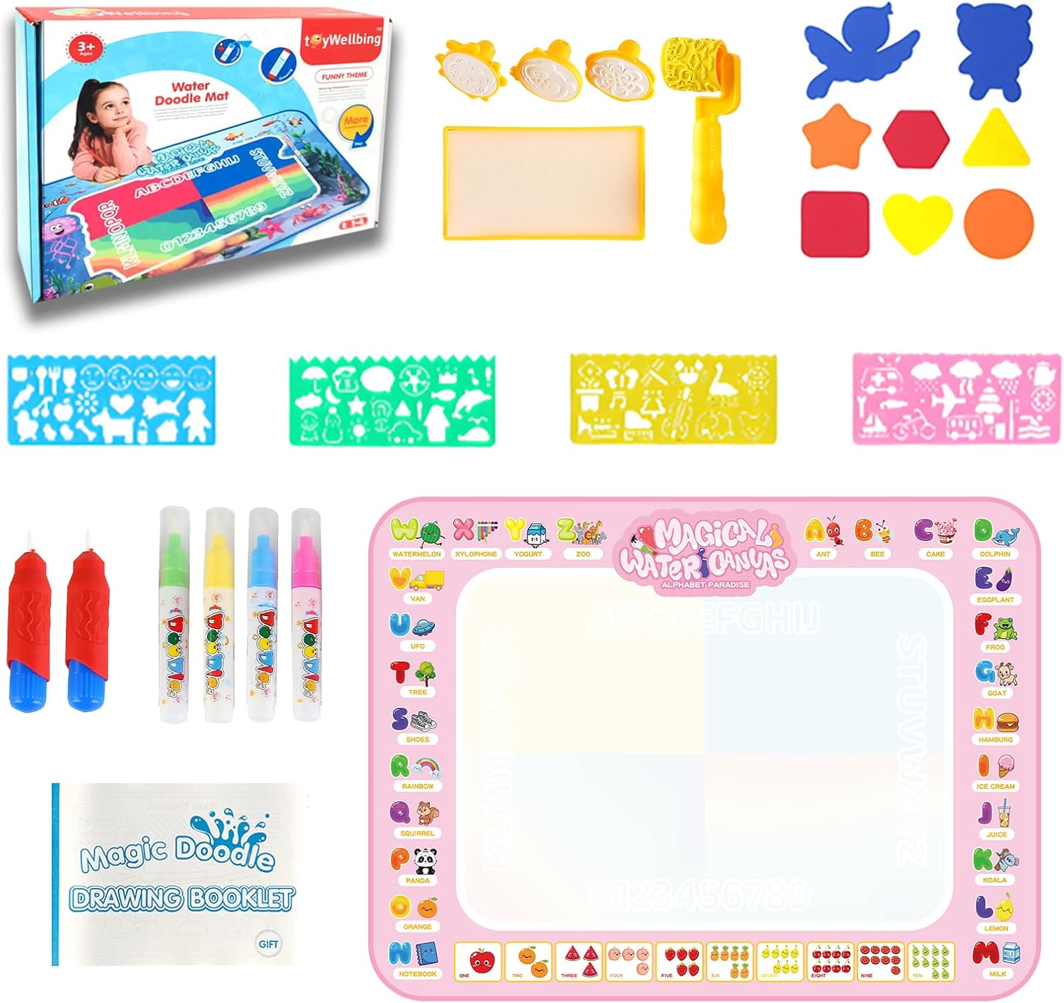 Water Doodle Mat Kids Painting Writing Color Doodle Drawing Mat Toy Bring Magic Pens Educational Toys for Age 3 4 5 6 7+ Year Old Birthday Gifts for Kids Toddler Boys Girls(Blue) - Image 6