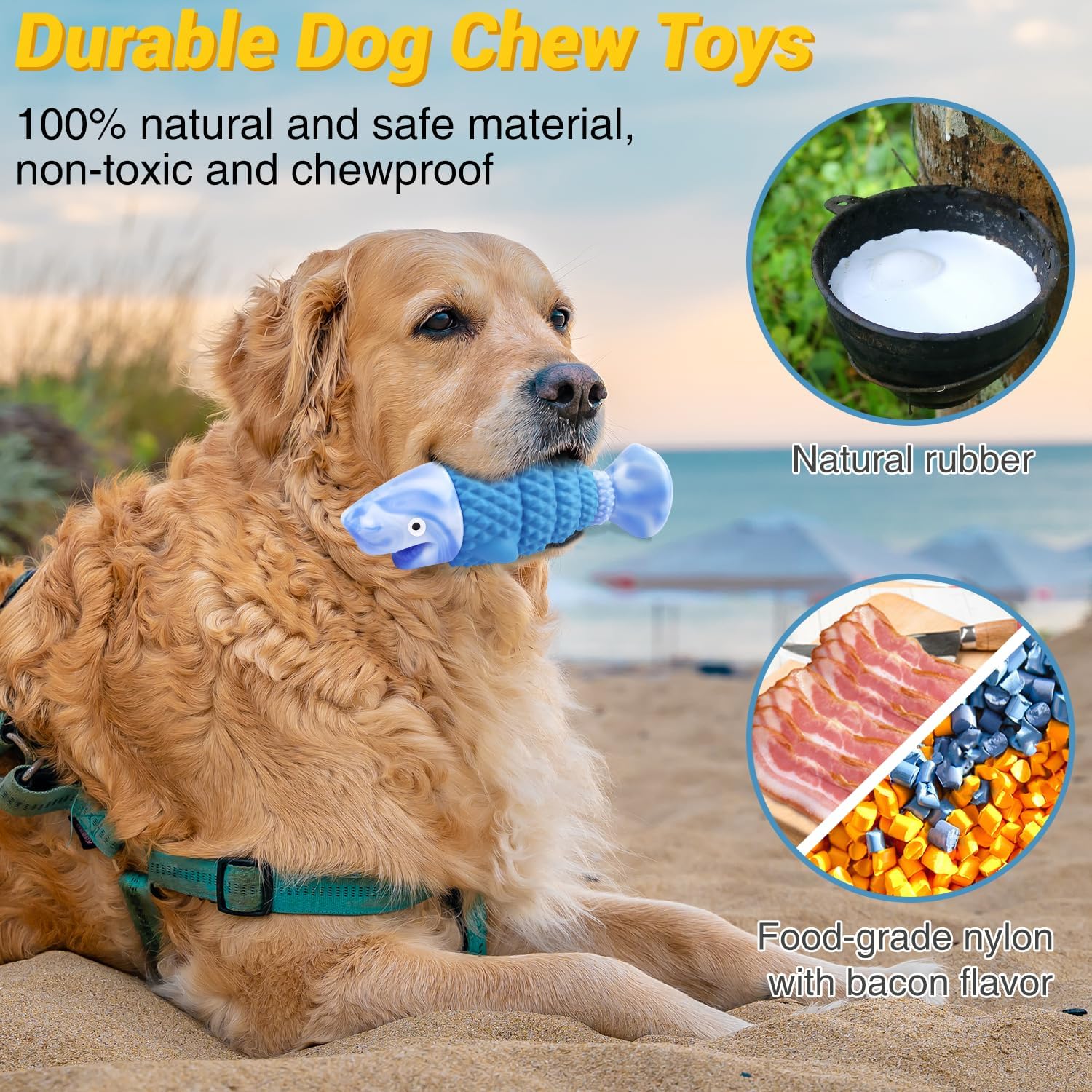 WinTour Tough Dog Toys for Aggressive Chewers, Indestructible Dog Chewers for Medium & Large Breeds, Squeaky Durable Chew Toys to Keep Them Busy, Reduce Boredom, Teeth Cleaning, Bacon Flavor - Image 3