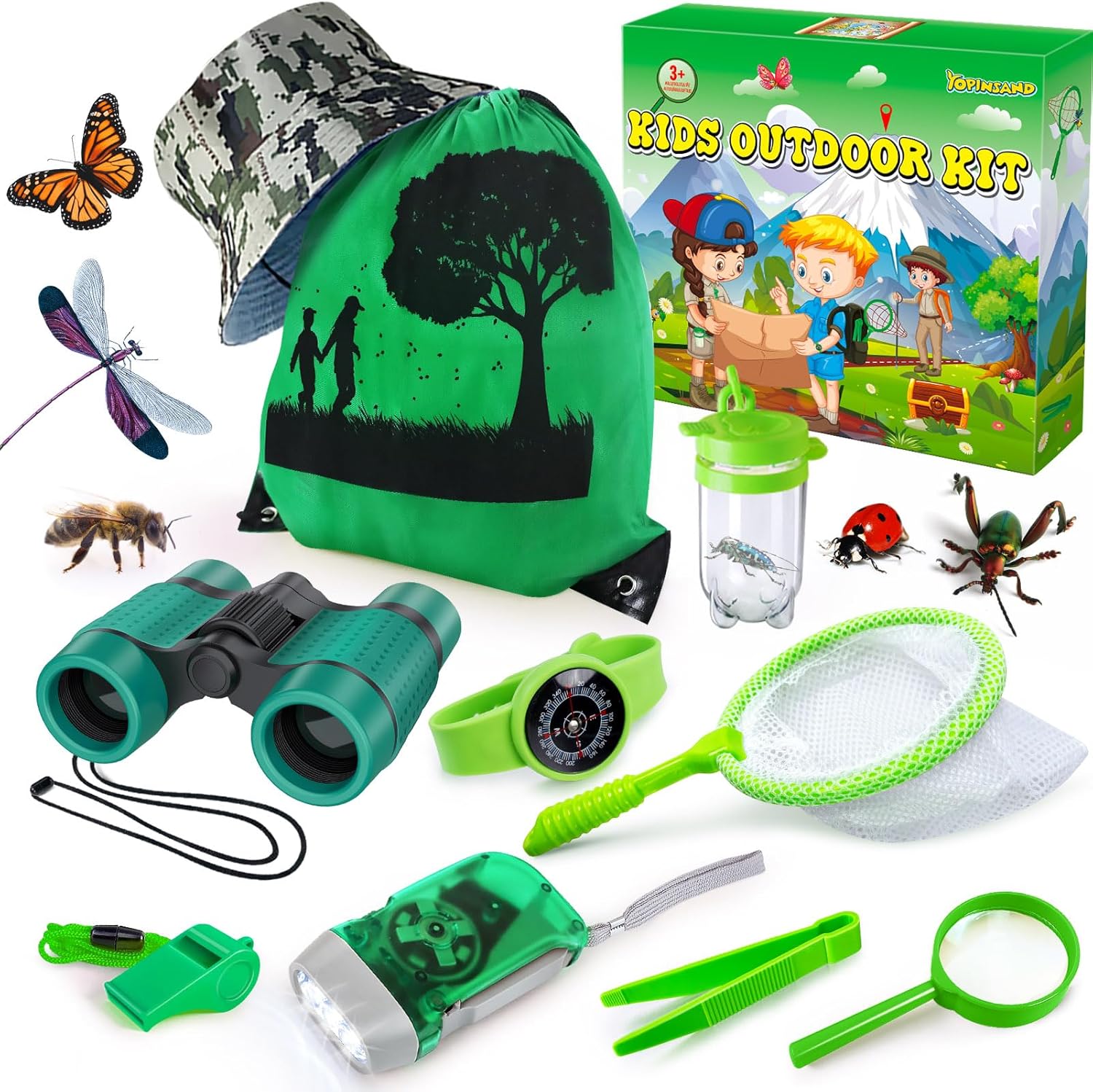 YOPINSAND Kids Explorer Kit & Bug Catcher Kit, Camping Gear for Kids, Outdoor Exploration Set with Backpack & Hat, Binoculars, Ideal Outdoor Camping Adventure Toys for Boys Girls 3-12 - Image 8