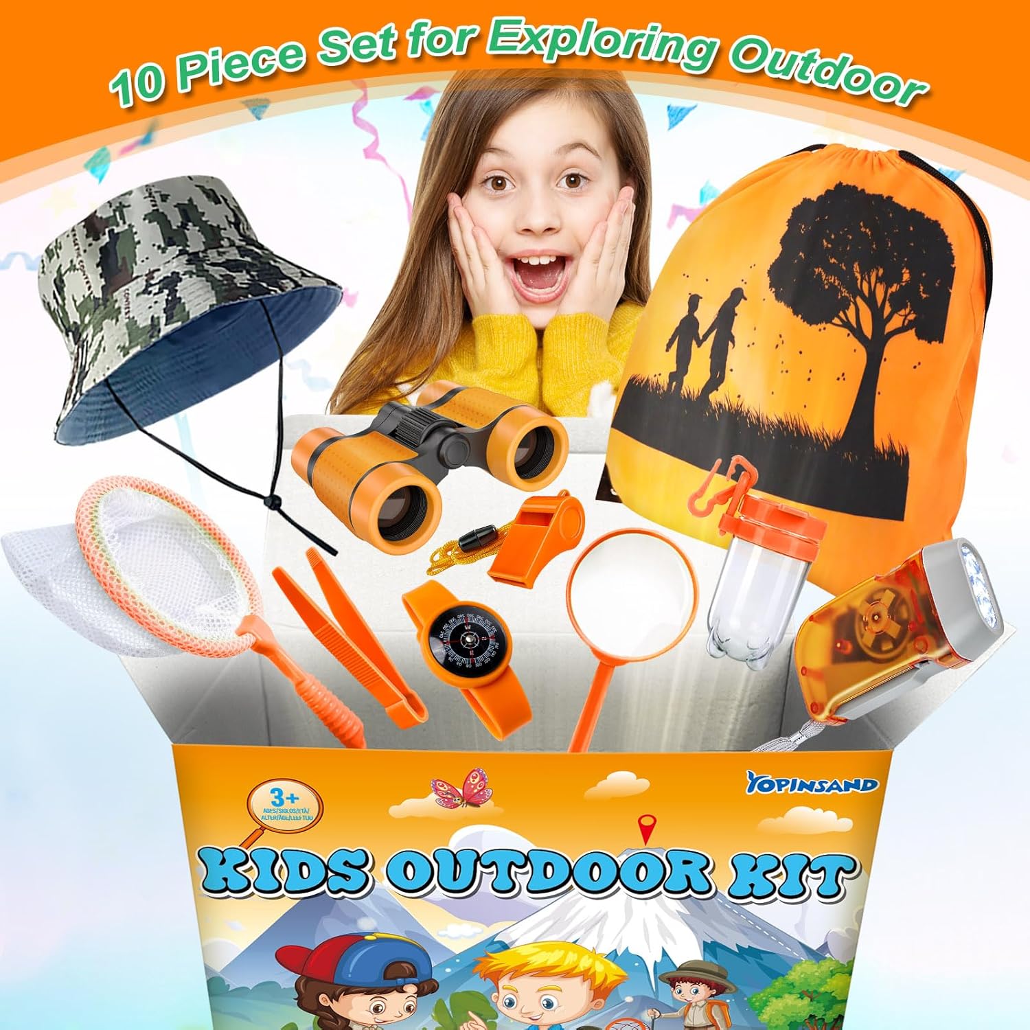 YOPINSAND Kids Explorer Kit & Bug Catcher Kit, Camping Gear for Kids, Outdoor Exploration Set with Backpack & Hat, Binoculars, Ideal Outdoor Camping Adventure Toys for Boys Girls 3-12 - Image 3