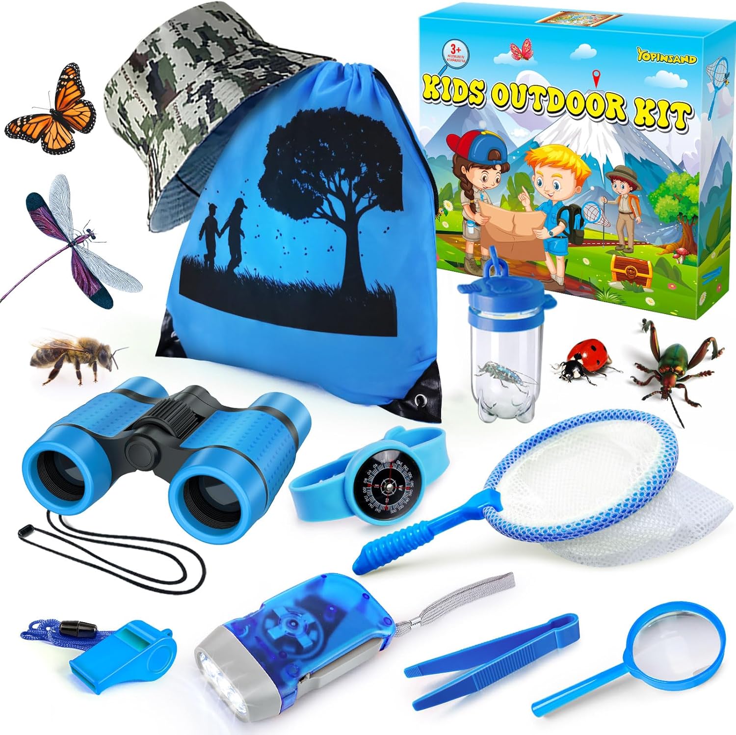 YOPINSAND Kids Explorer Kit & Bug Catcher Kit, Camping Gear for Kids, Outdoor Exploration Set with Backpack & Hat, Binoculars, Ideal Outdoor Camping Adventure Toys for Boys Girls 3-12 - Image 9