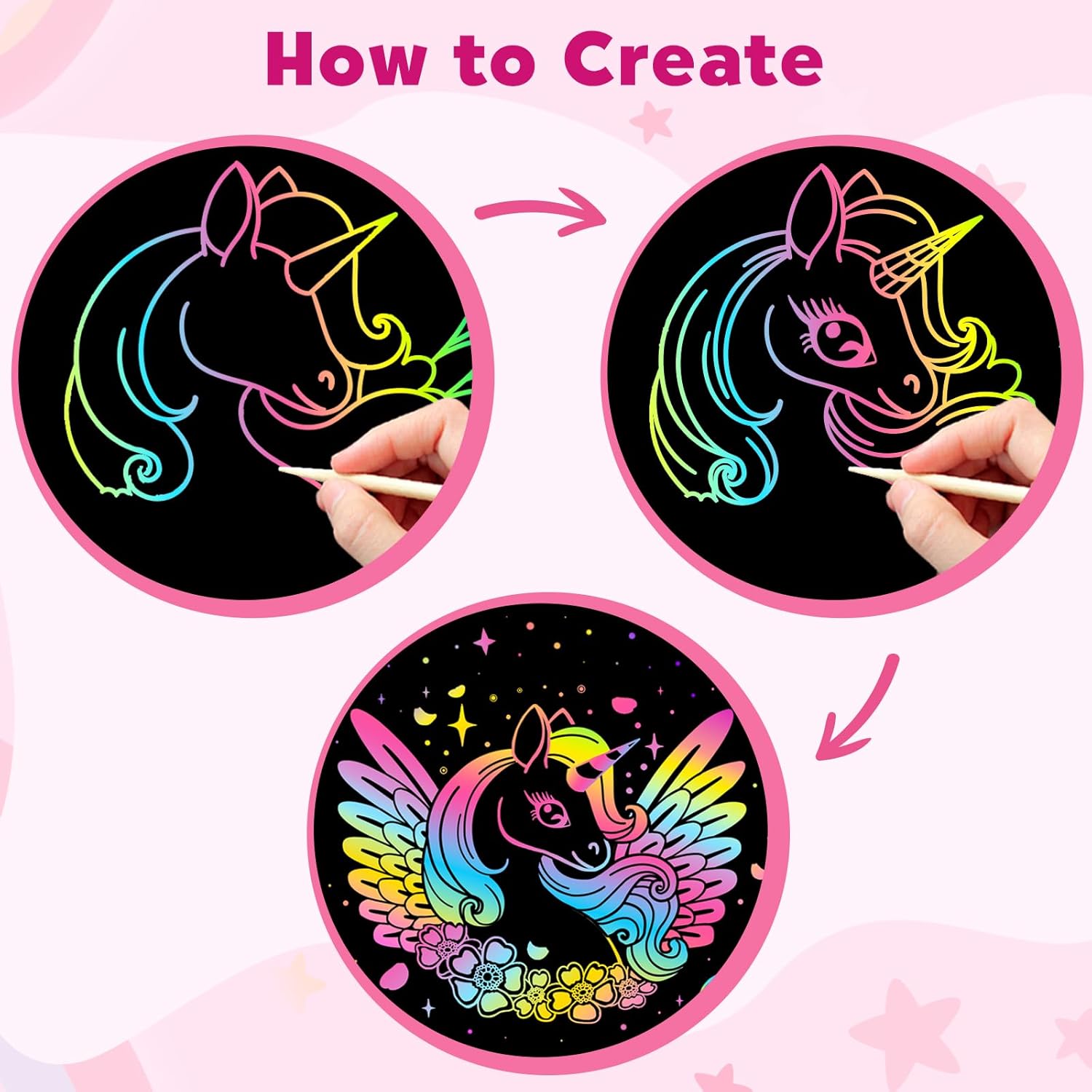 ZMLM Scratch Paper Art-Crafts Gift: 2 Pack Rainbow Notebooks Supplies Toys Easter Basket Stuffers for 3 4 5 6 7 8 9 10 Years Old Girls and Boys Kids Birthday Party Games (Pink) - Image 2