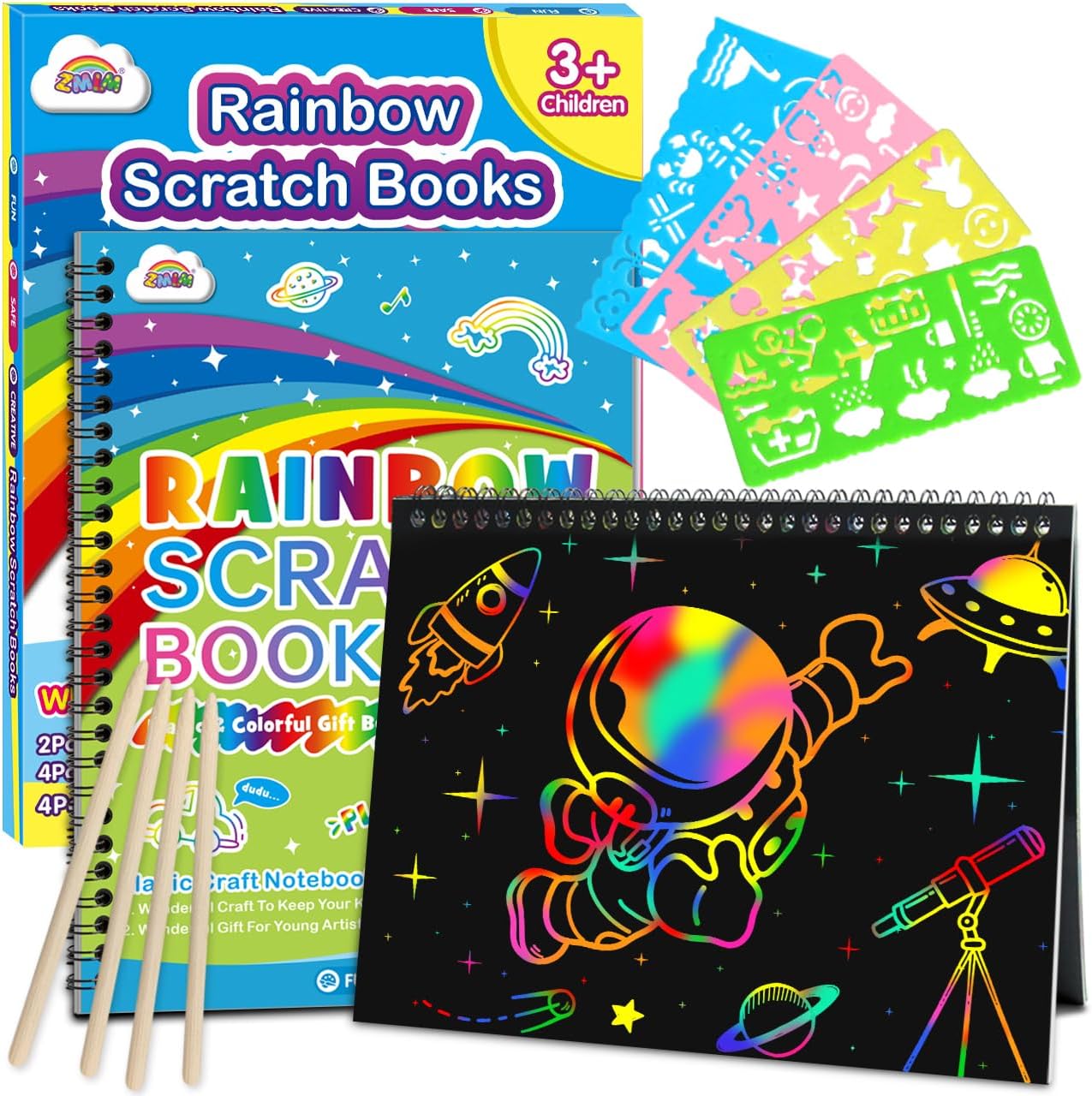 ZMLM Scratch Paper Art-Crafts Gift: 2 Pack Rainbow Notebooks Supplies Toys Easter Basket Stuffers for 3 4 5 6 7 8 9 10 Years Old Girls and Boys Kids Birthday Party Games (Pink) - Image 8