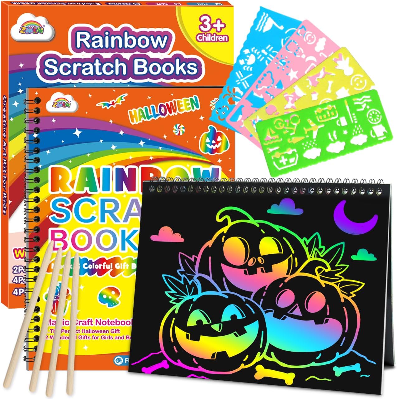 ZMLM Scratch Paper Art-Crafts Gift: 2 Pack Rainbow Notebooks Supplies Toys Easter Basket Stuffers for 3 4 5 6 7 8 9 10 Years Old Girls and Boys Kids Birthday Party Games (Pink) - Image 9